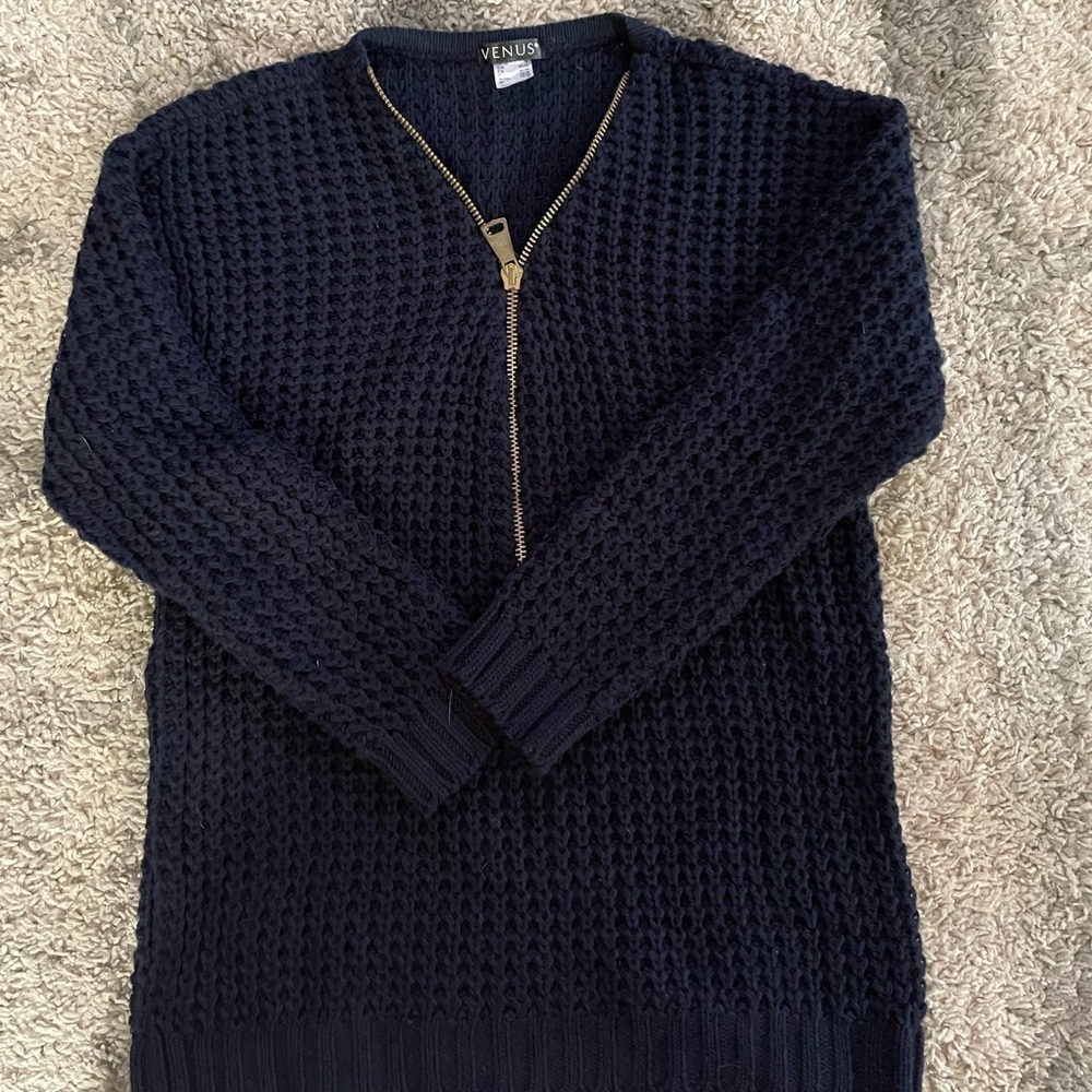 Venus Navy Blue Sweater with gold zipper